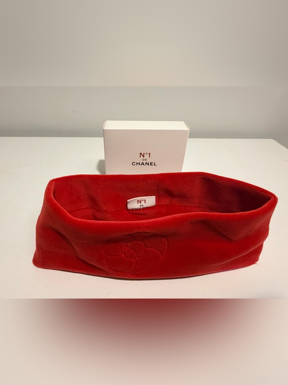 CHANEL Red Velvet Camellia Headband